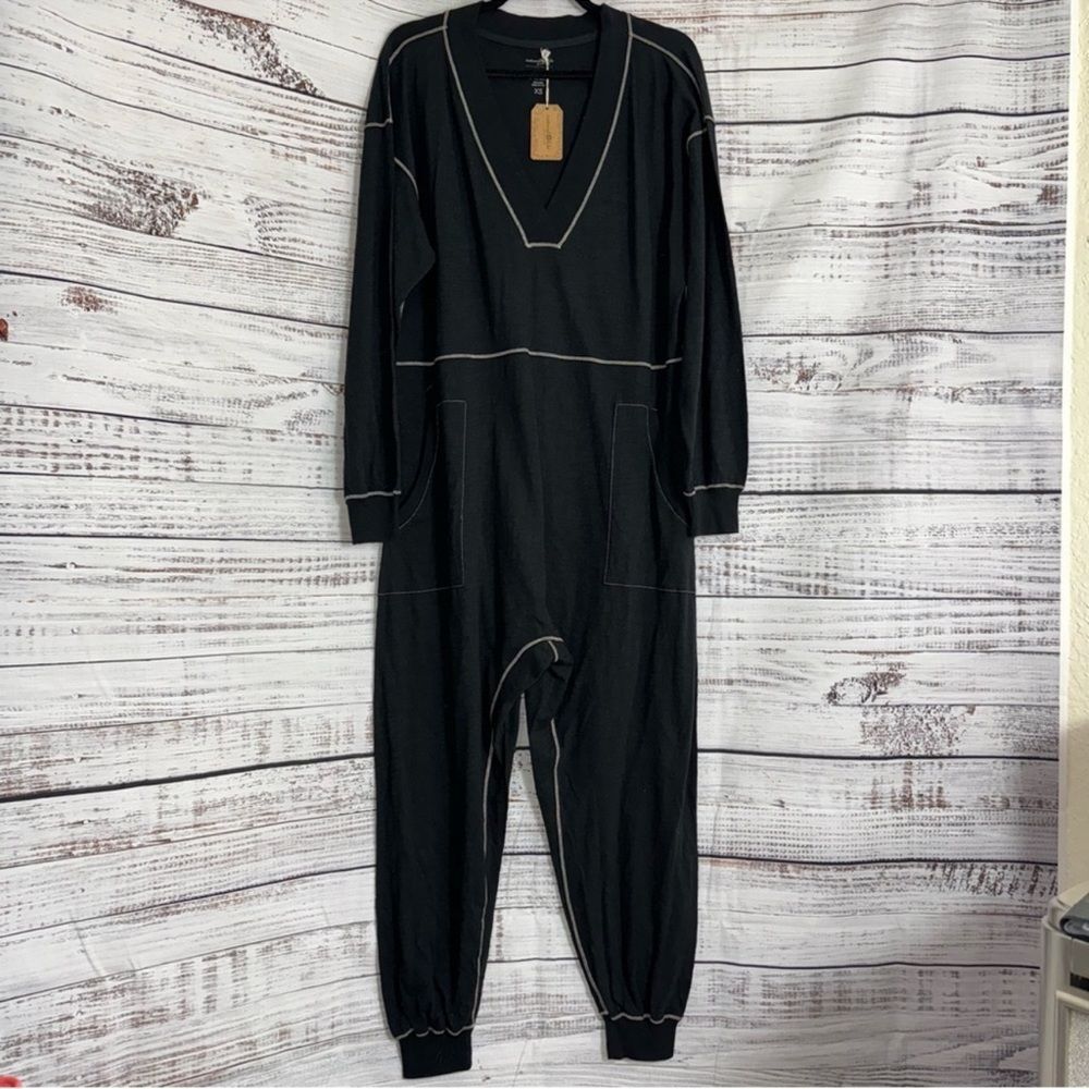 Natural Life Jumpsuit Womens size L slouchy Black oversized Drop Waist Lagenlook - Picture 2 of 11